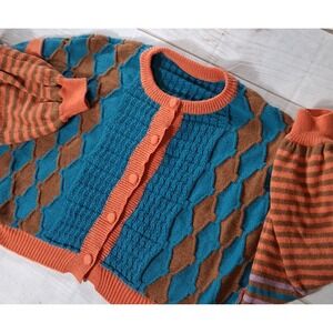 Cider Womens 2XL XXL Cardigan Sweater Button Front Knit Geometric Patchwork Crop